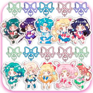 세일러문 리본 아크릴 키체인 히노 아미 아이노 미나코 테노 하루카 소녀 주변 상품 가방 키 애니메이션 피규어 키링 장신구