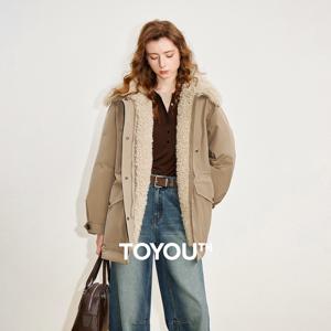 TOYOUTH 여성용 다운 재킷 2025 겨울 신상 90% 다운 테디 플리스 재킷 레트로 바른 스타일 따뜻한 외투