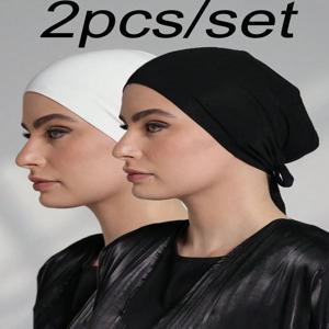2개 세트 이너 히잡 캡 무슬림 언더 캡 부드러운 면 저지 신축성 있는 타이백 이너 여성용 미끄럼 방지 통기성