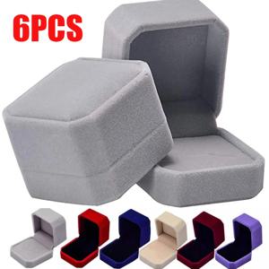 6PCS 빨간 벨벳 반지 상자 보석 디스플레이 케이스 홀더 선물 심장 상자 결혼식 로맨틱 주최자 약혼 반지 케이스 도매