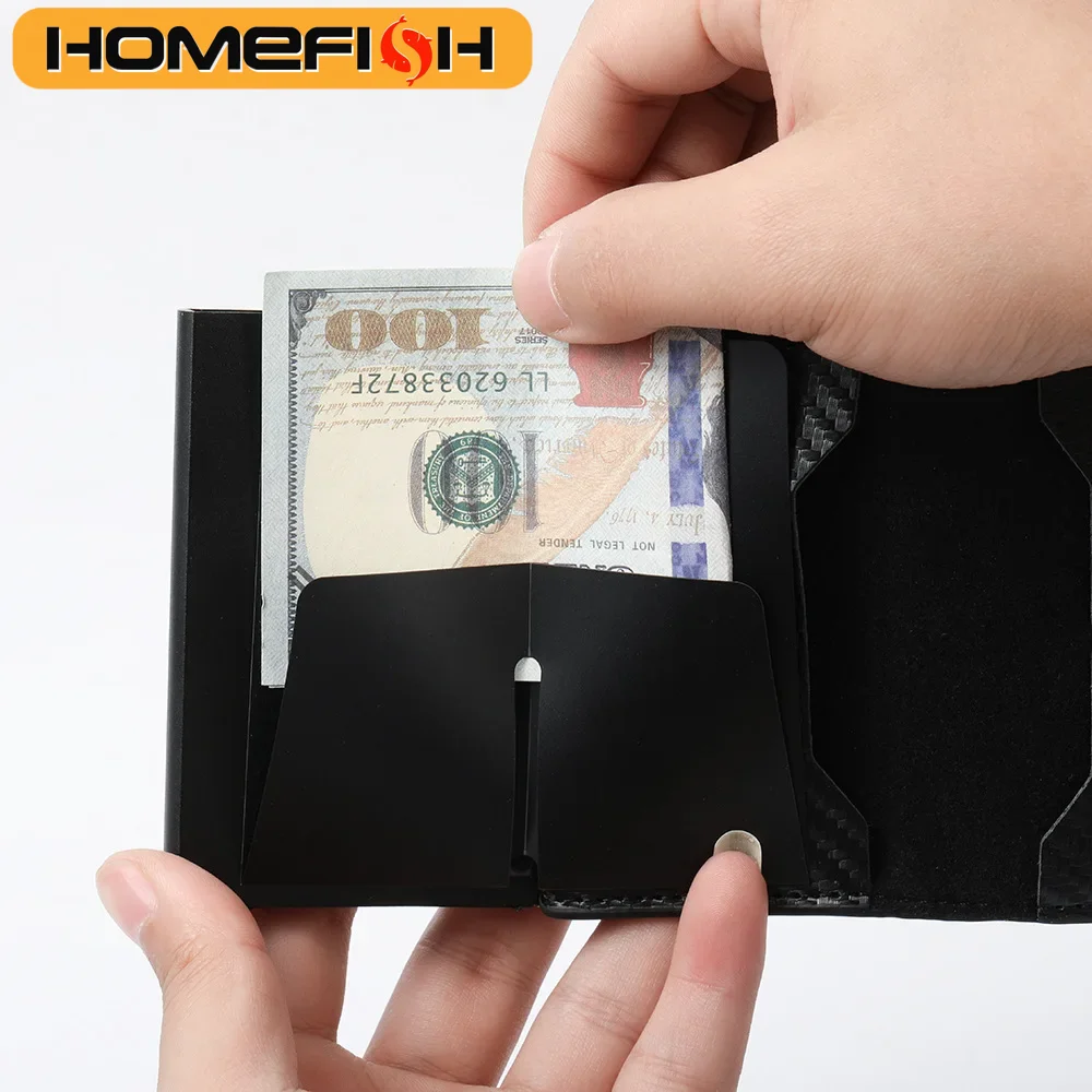 홈피쉬 RFID 알루미늄 남성 지갑 카드 홀더 지갑 카본 파이버 비즈니스 슬림 스마트 지갑 신용카드 홀더 케이스