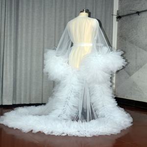 여성용 화이트 신부 로브, 출산 드레스, 긴 얇은 명주 그물 목욕 가운, 원피스 사진 촬영, 신부 생일 웨딩, 푹신한 파티 잠옷