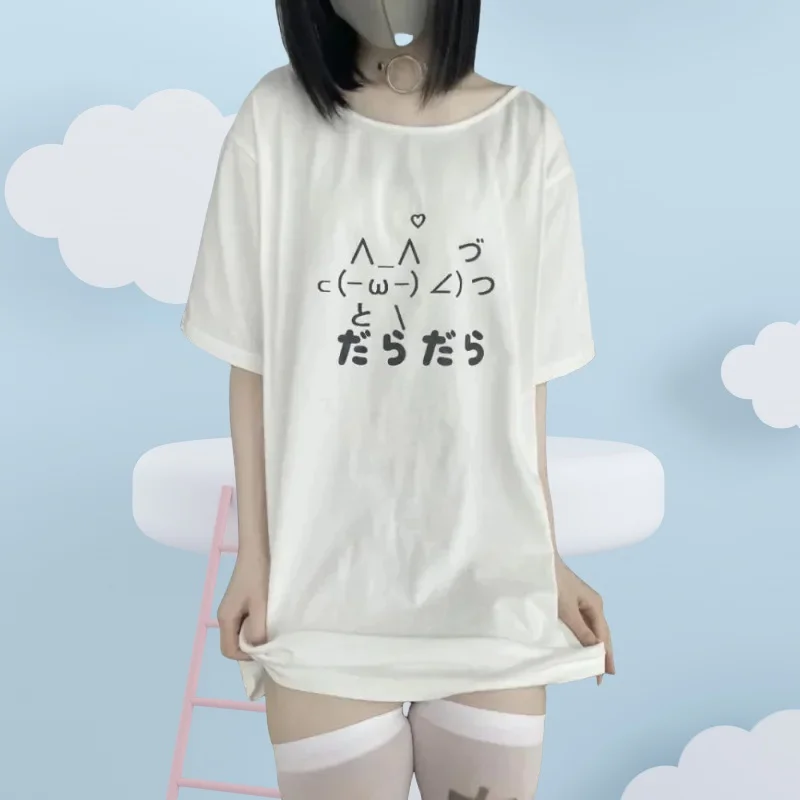 2024 Y2k 미적 여름 느슨한 귀여운 티셔츠 여성 캐주얼 O 넥 일본 만화 탑 반팔 카와이 스위트 하라주쿠 티셔츠