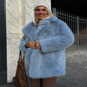 자도린 고급 겨울 털 코트 여성 라펠 중간 길이 부드러운 푹신한 재킷 인조 모피 코트 여성 의류 아우터