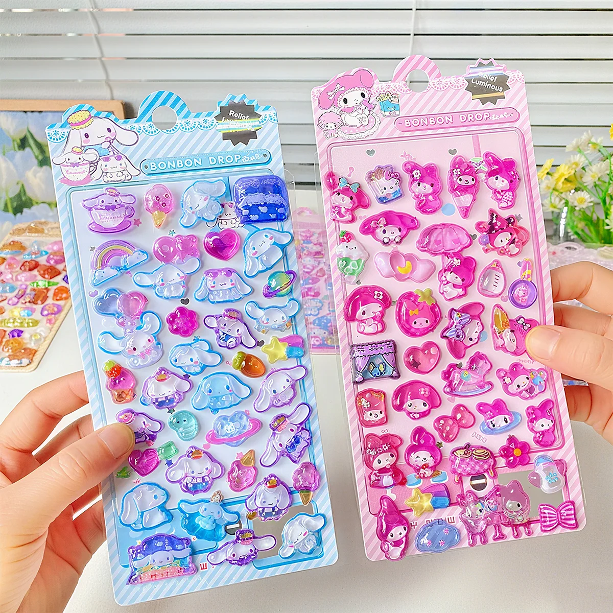 4 Pcs 믹스 Sanrio 만화 스티커 카피바라 쿠로미 3D 스테레오 크리스탈 스티커 핸드북 DIY 재료 스티커