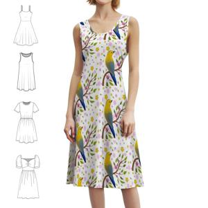 Everybirdy Golder Birds Pattern 2 빈티지 보헤미안 드레스 퍼프 슬리브 또는 여성용 민소매 옵션 드레스 Everybirdy Golder