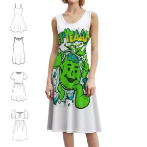 쿨에이드 맨 오야! Kool Aid Man 라임 보헤미안 민소매 드레스 여성용 프린트 비치 파티 드레스 Kool Aid Man Ohh Yeah