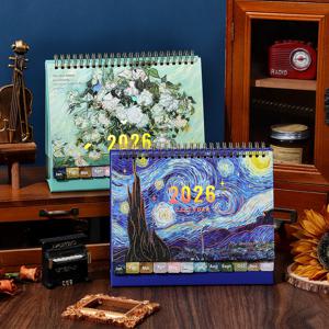 2026 빈티지 페인팅 캘린더 스티커 포함 월별 인덱스 일정표 월간 캘린더 일간 주간 월간 오거나이저 데스크 캘린더