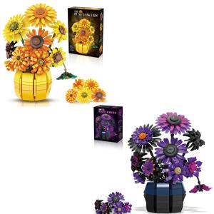 반 고흐 해바라기 블록 세트 꽃병 포함 예술 블록 장난감 DIY 보라색 꽃다발 홈 데코 크리스마스 선물 여성 소녀용