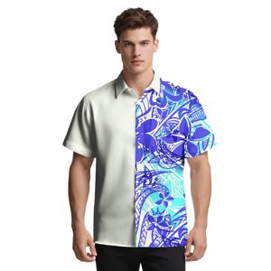여름 하와이안 버튼 셔츠 세트 비치용 맞춤 사모아 트로피컬 패턴 프린트 남성 의류 폴리네시안 패션 남성 알로하 셔츠