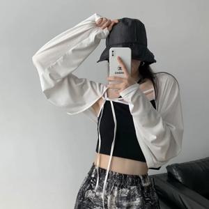 아이스 실크 소형 어깨 노출형 자외선 차단 가디건 여성용 여름 얇은 숄 스트랩 드레스 외투