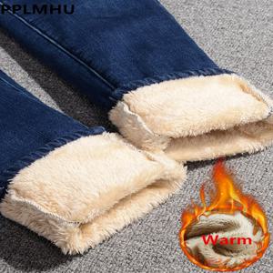 겨울 연필 청바지 여성 Thicken Lamb Fluff 스키니 데님 바지 하이 웨이스트 따뜻한 Lambwool Lined Stretch Vaqueros 빅 사이즈 34 Jean