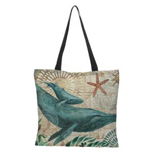 해마 거북이 문어 프린트 여성 토트백, 여행용 숄더백, 에코 리넨 쇼핑백