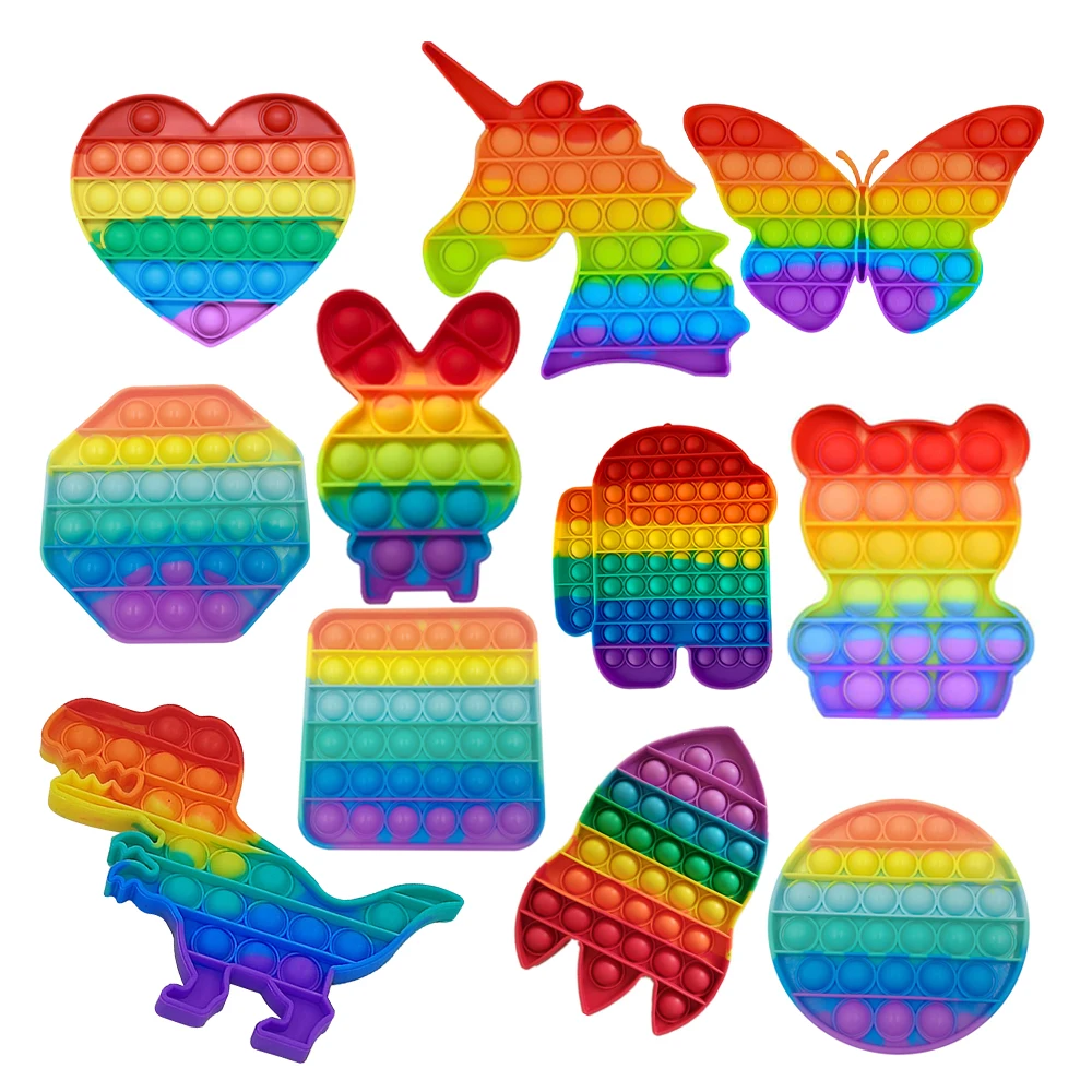 푸시 팝 버블 Fidget 감각 장난감 스트레스 릴리프 장난감 팩 어린이를위한 성인 레인보우 안티 불안 도구 사무실 스트레스 릴리프 장난감