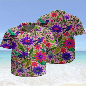 남성용 대형 하와이안 셔츠 - 플라밍고 야자수 패턴, 컬러풀한 알로하 셔츠, 비치 스타일, 캐주얼 탑, 패션 의류