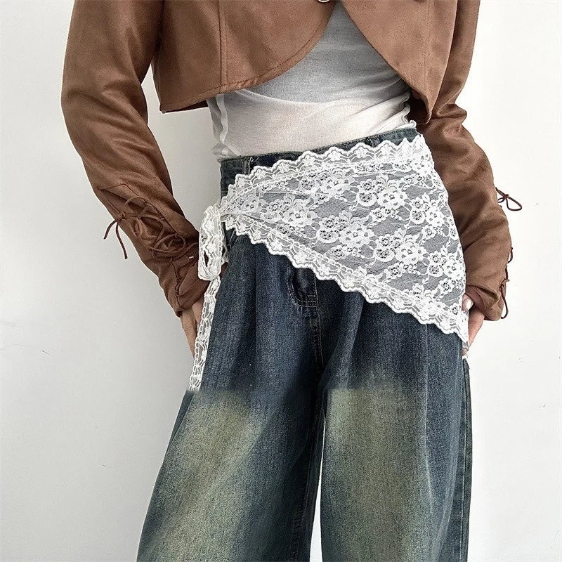 2025 핫세일! Y2K 여성용 레이스 튤 붕대 스커트 스택 레이스 하프 스커트 레이어링 스몰 버트 커튼 플라워 트라이앵글 헤어 스카프