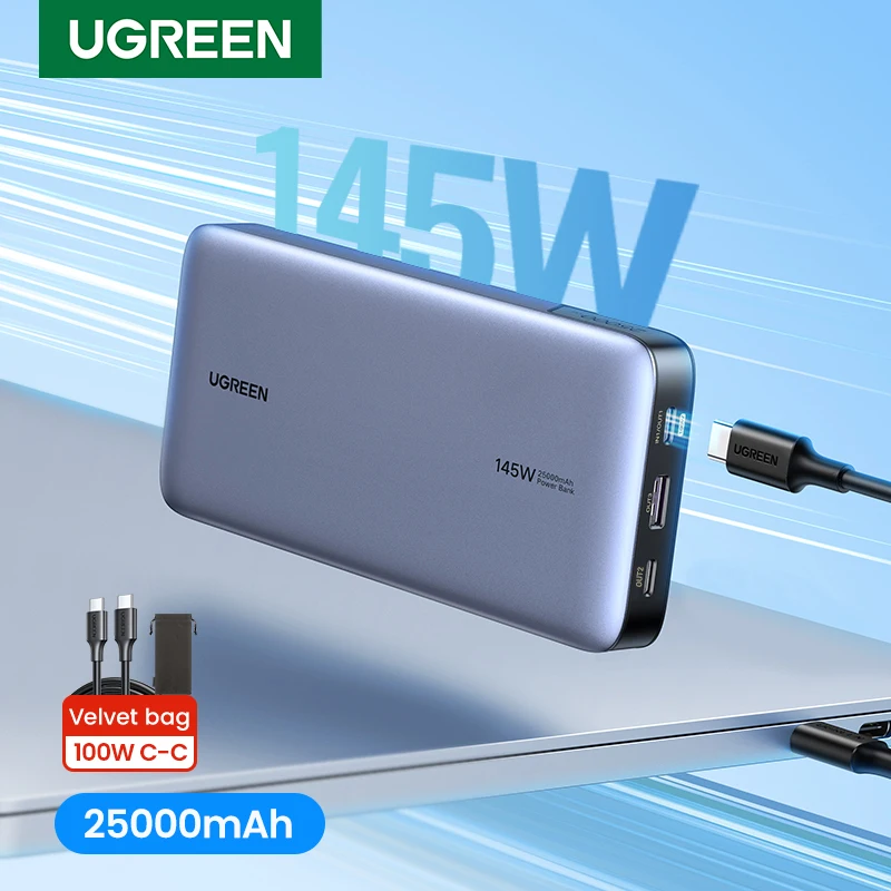 UGREEN 140W 100W 휴대용 보조배터리 25000mAh 20000mAh PD 고속 충전 파워뱅크 노트북 샤오미 외장 배터리 초고속 보조배터리