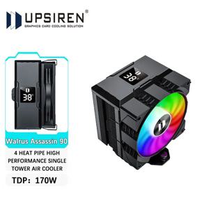 UPSIREN Walrus Assassin 90 디지털 디스플레이 4 히트파이프 CPU 쿨러 LGA1700/1200 AM4 AM5용 92mm 냉각 팬 라디에이터 공기 냉각기