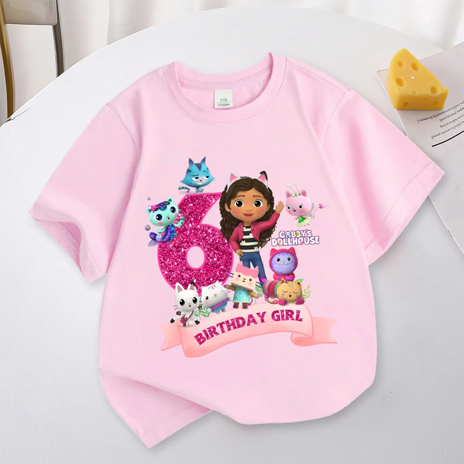 Gabbys Dollhouses 생일 번호 티셔츠 소녀 화이트 핑크 반팔 티셔츠 탑 코튼 여름 캐주얼 파티 용품 티