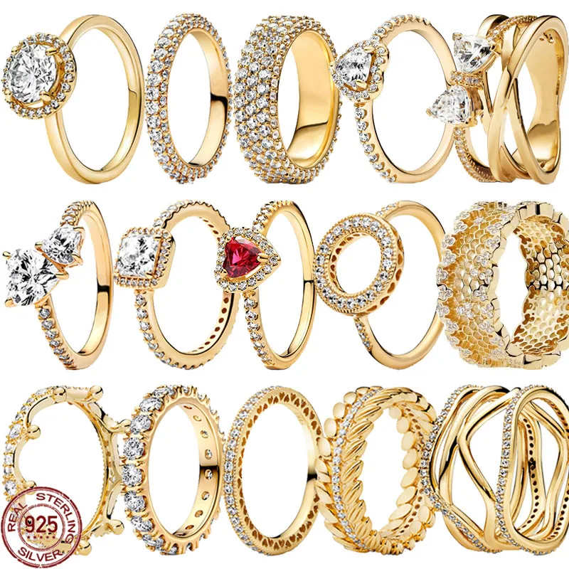 클래식 간단한 크리스마스 생일 선물 925 스털링 실버 골드 컬러 크라운 하트 모양의 반지 절묘한 매력 여성 쥬얼리