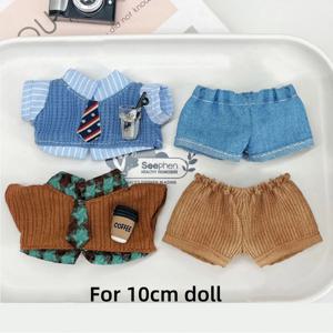 10cm 인형 옷 파란색 갈색 옷 갈아입히기 게임 인형 블라우스 바지 정장 사진 소품 놀이 집 미니 셔츠 넥타이 바지 장난감