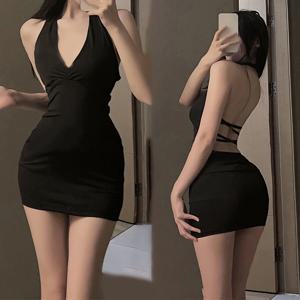 1Pc 에로 드레스 섹시한 여성 유니폼 V 넥 슬림 백 레스 매혹적인 원피스 드레스 나이트 클럽 파티 미니 드레스
