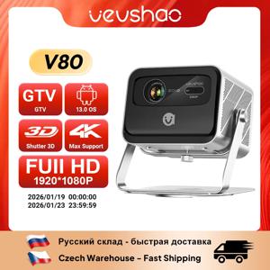 VEVSHAO V80 4K 프로젝터 풀 HD1080P 2200 Anis Lumens 안드로이드 11.0 WiFi 6 비디오 홈 영화 극장 프로젝터(베이스 스탠드 포함)