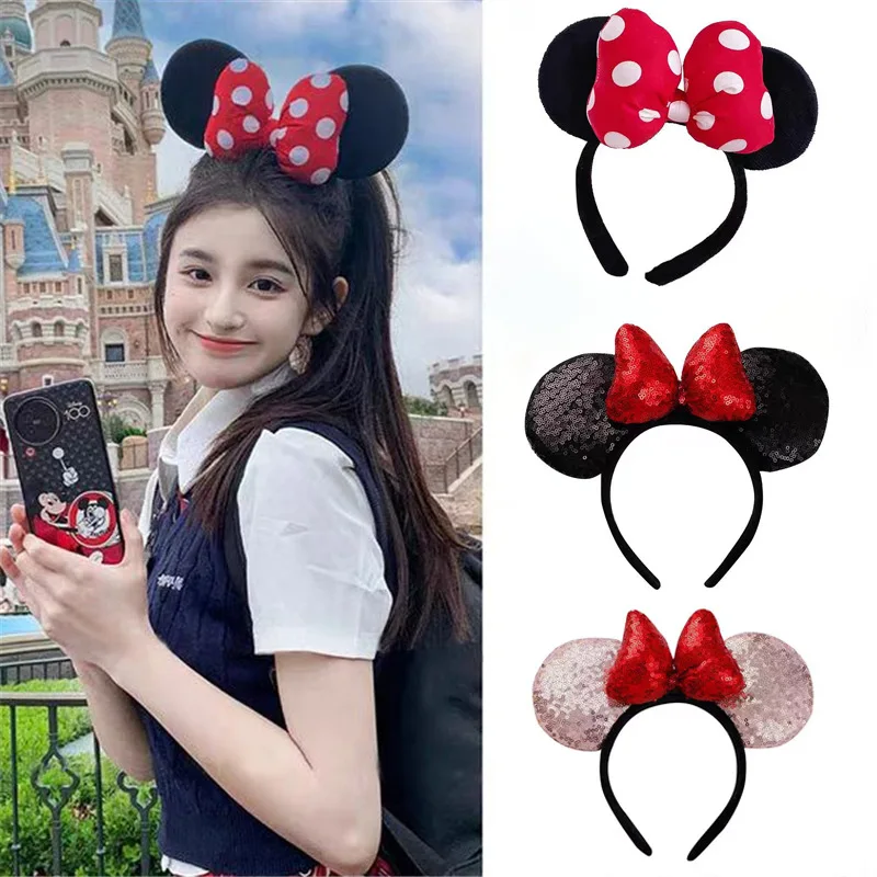 성인과 어린이를 위한 미키 마우스 귀 리본 머리띠, 플레이랜드 미키 마우스 범프 헤드웨어 토끼 귀 머리띠
