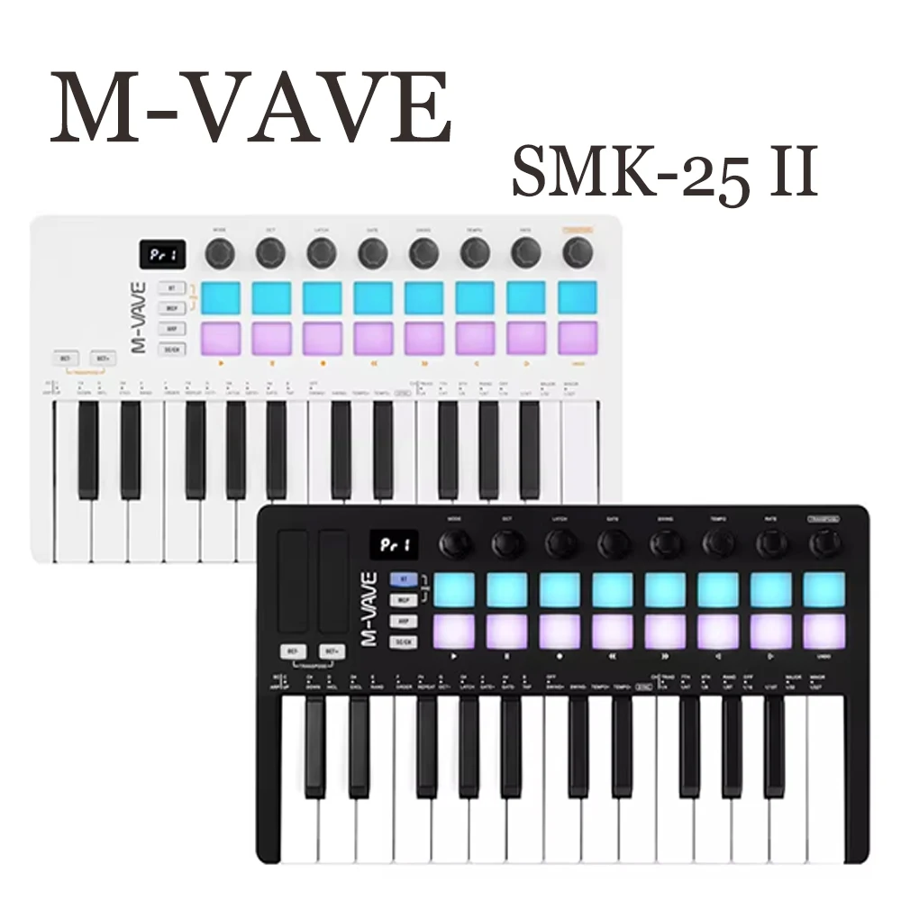 M-VAVE SMK-Ⅱ 25키 키보드 MIDI 컨트롤러(16개 백라이트 드럼 패드 포함), 블루투스 세미 웨이티드 전문 다이나믹 키보드