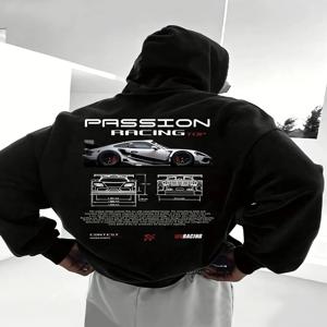 남성 캐주얼 후드티 알파벳 프린트 루즈핏 - 테무 바레인 스트리트웨어 22ss 남성 의류 후드티 원피스 하이큐