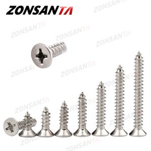 ZONSANTA M1.4 M1.7 M2 M2.3 M2.6 M3 M4 M5 M6 304 스테인레스 스틸 십자형 접시 머리 플랫 헤드 태핑 나사 나무 나사