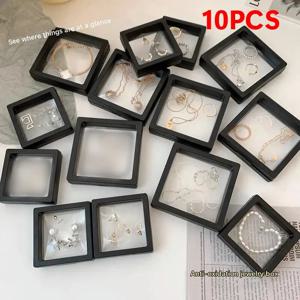 10Pcs PE 필름 보석 보관 상자 3D 포장 케이스 무료 스탠드 플로팅 프레임 멤브레인 링 귀걸이 목걸이 디스플레이 홀더