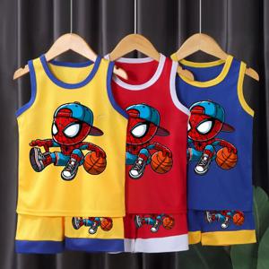 여름 어린이 스포츠 의류 세트 소년 농구 조끼와 반바지 2pcs 정장을위한 통기성 편안한 메쉬 캐주얼 의상