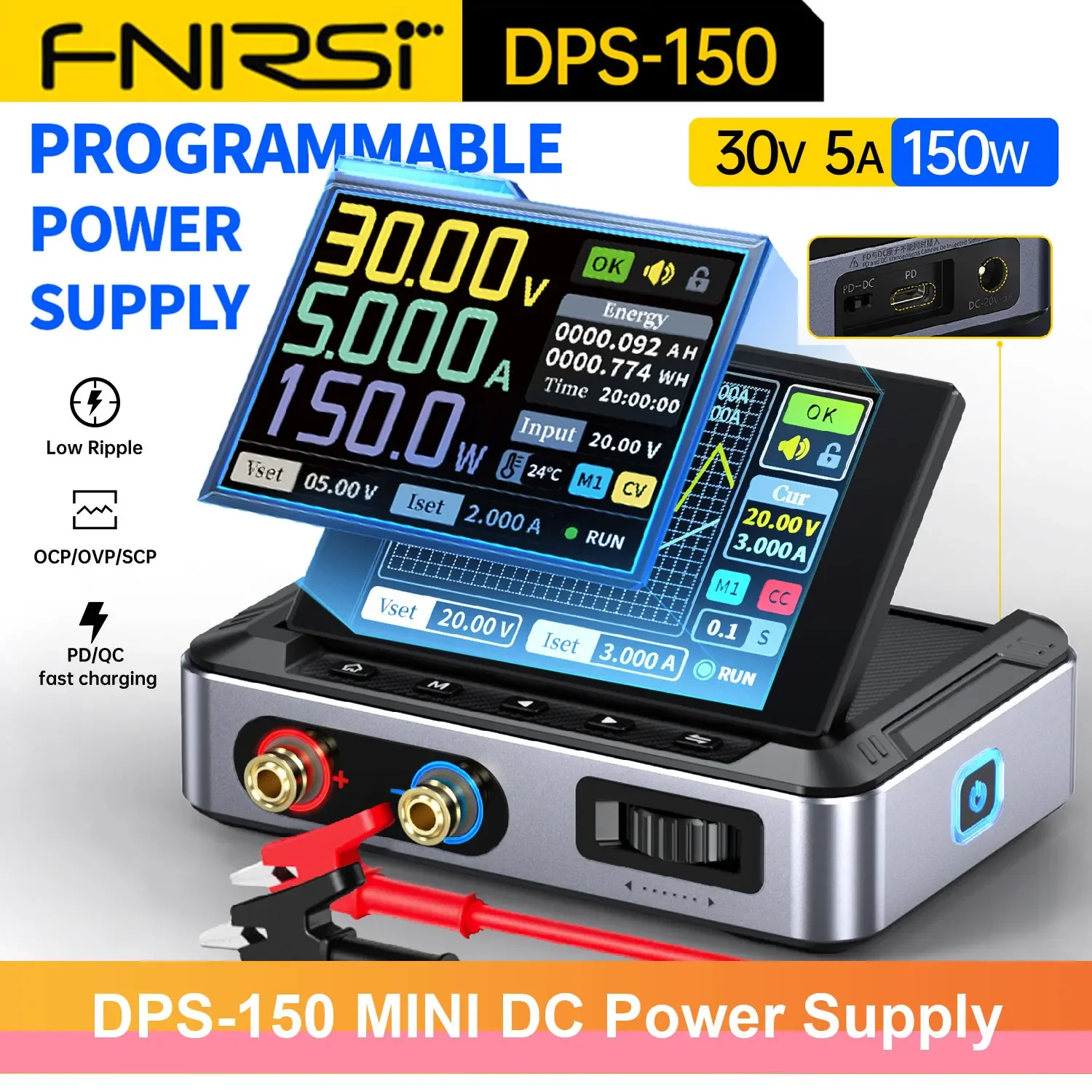 FNIRSI DPS-150 실험실 DC 전원 공급 장치 CNC 조정 가능한 30V 5A 자리 디스플레이 미니 휴대용 레귤레이터 스위칭 전원 공급 장치