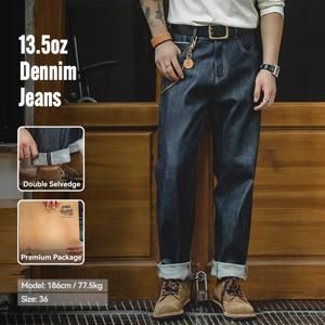 Maden 빈티지 13.5온스 헤비웨이트 셀비지 로우 데님 진 남성 스트레이트 핏 코튼 청바지 캐주얼 포켓 바지 가을 겨울