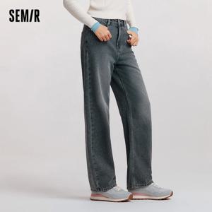 여성용 세미 청바지, 편안한 닳은 와이드 레그 바지, 데님 바지, 겨울 바지, 2024 신상