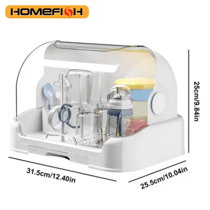 홈피쉬 휴대용 아기 젖병 건조대 & 정리함 - 분리형 물받이가 있는 방진 보관 용기