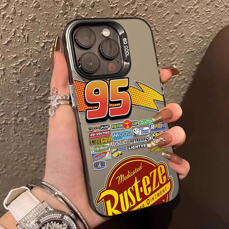 Lightning McQueen 95 자동차 도금 케이스 iPhone 13 14 16 15 12 11 Pro Max XS X XR 8 7 Plus SE 2020 충격 방지 매트 하드 커버
