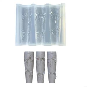 R3MC 얇은 실리콘 네일 아트 곰팡이 명확한 꽃 스탬핑 플레이트 네일 스텐실 DIY 매니큐어 곰팡이 도구