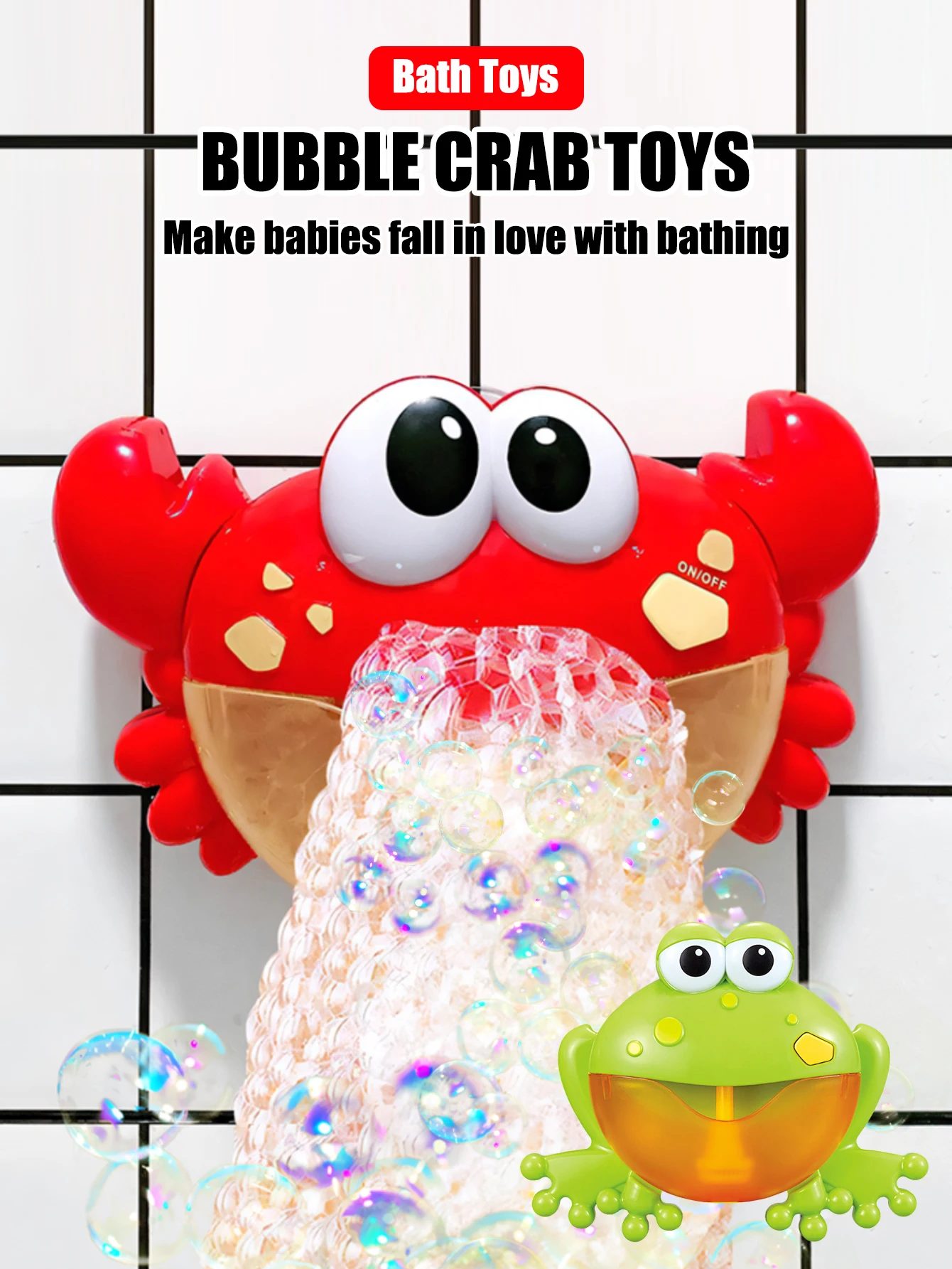 1개 어린이용 빨간 게 거품 기계 아기 목욕 장난감 음악과 함께하는 어린이 욕조 물놀이, 남아 여아를 위한 깜짝 선물