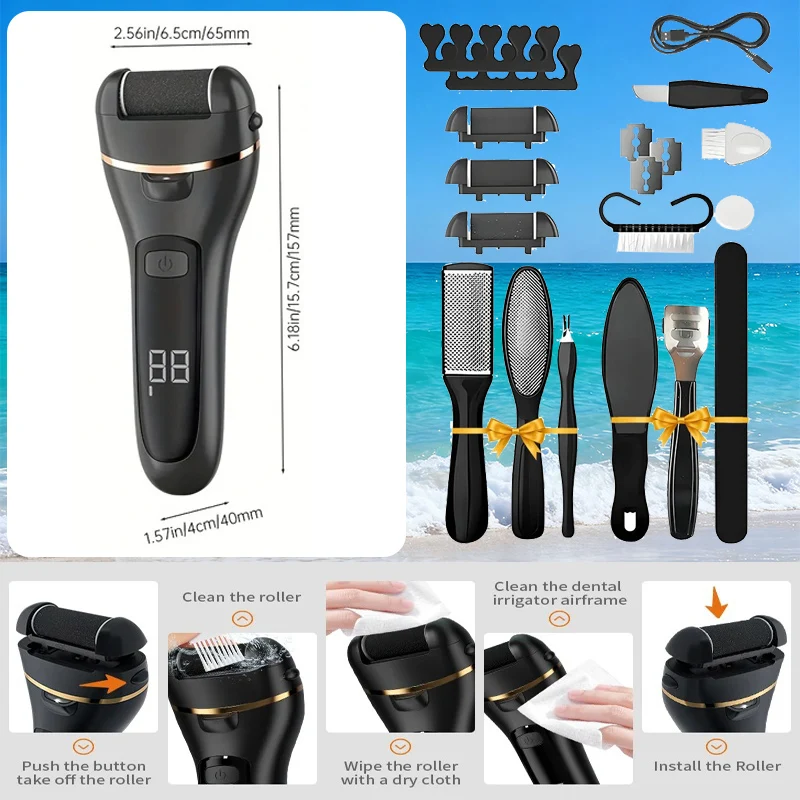 USB 전원 전기 발 각질 제거기 키트 휴대용 충전식 페디큐어 도구 가정용 발 관리 기기