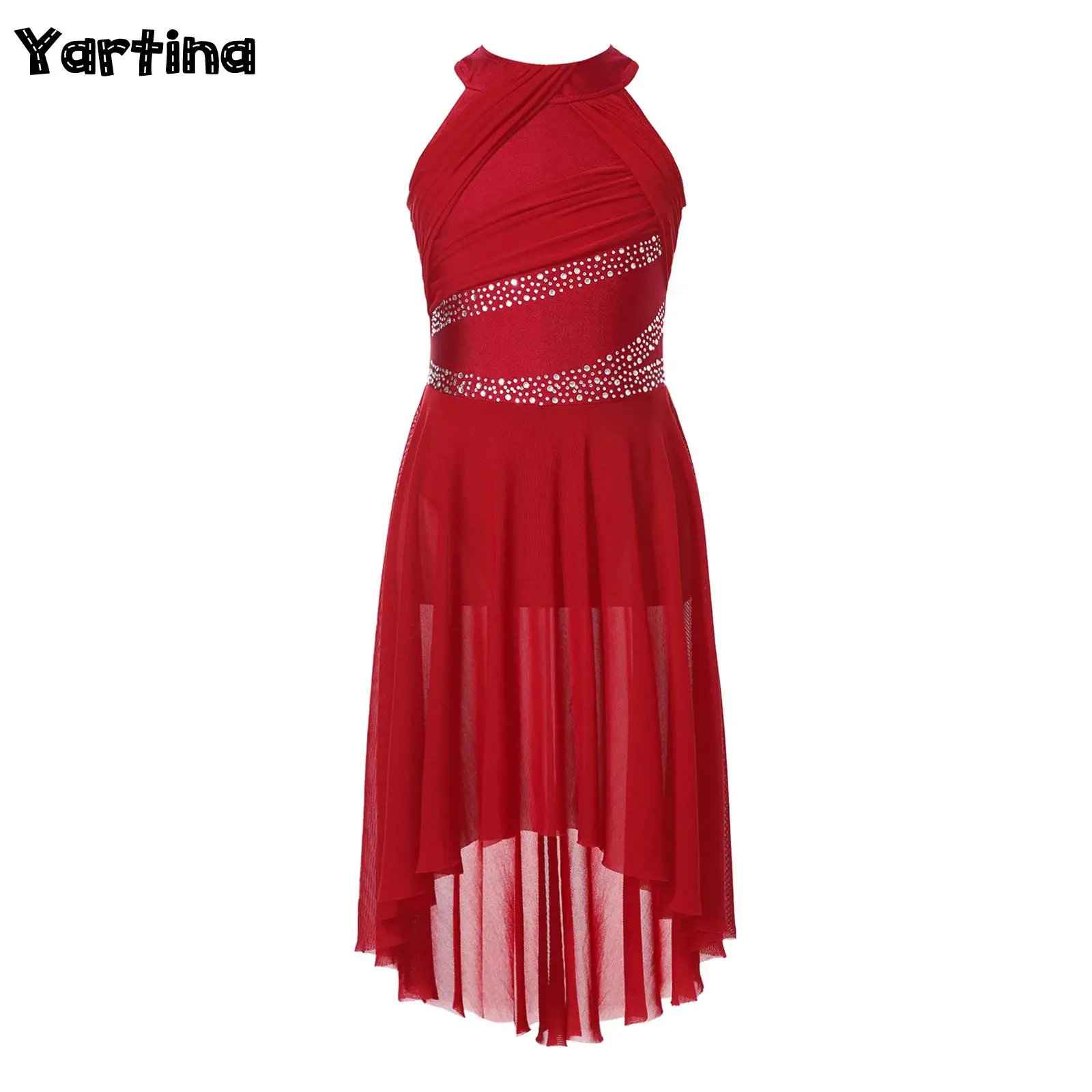 키즈 소녀 리듬 체조 발레 서정적 라틴 댄스 의상 라인 석 셔링 레오타드 왈츠 탱고 발레 저지 드레스