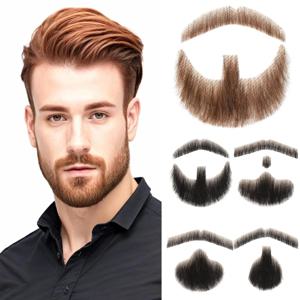 가짜 수염 손질 가능 및 가려움증 없음 가짜 콧수염 남성용 현실적인 가짜 얼굴 털 연극/휴일/드라마/파티/영화