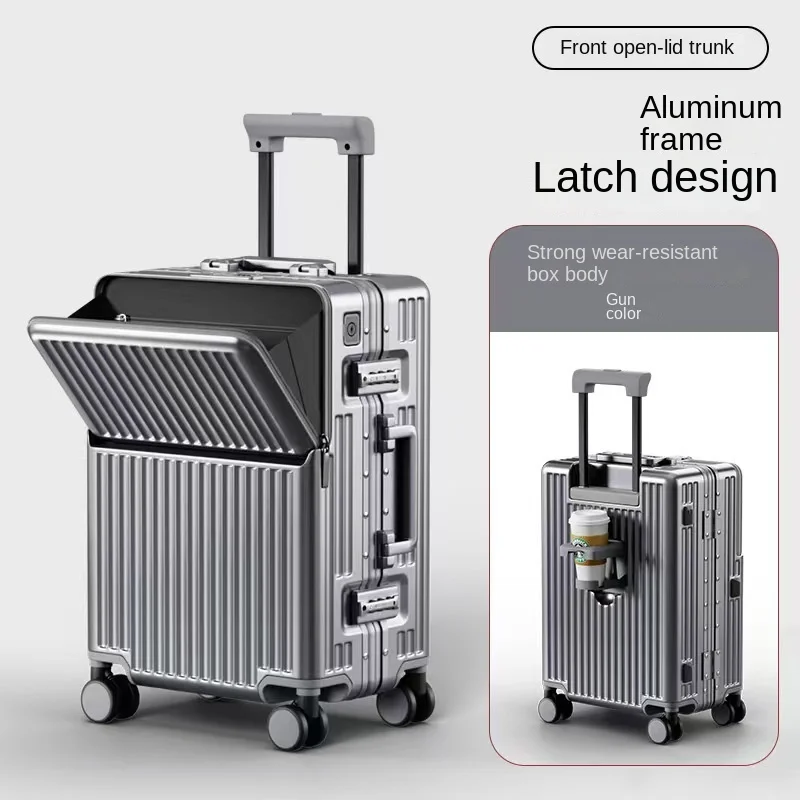 새로운 알루미늄 프레임 전면 개방형 노트북 가방 다기능 여행용 캐리어 20인치 기내용 트롤리 가방