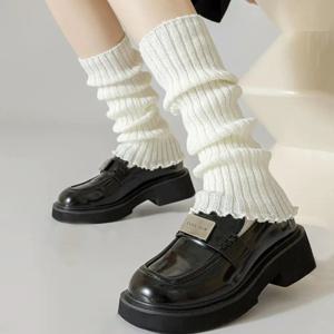 레그 워머 코튼 JK 일본 로리타 레그 워머 겨울 여성 발목 워머 소녀 고딕 롱 삭스 코스프레 양말 부츠 커프스