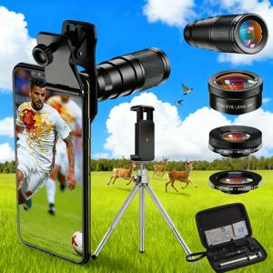 APEXEL 미니 22X 망원 줌 렌즈 HD 4in1 매크로 와이드 어안 렌즈 망원 렌즈 휴대폰 카메라 렌즈 키트 아이폰 17Pro 삼성용