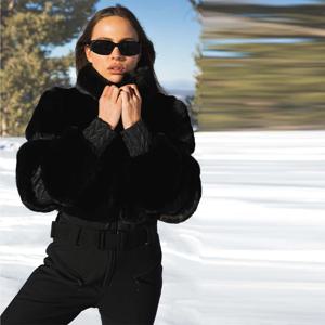방풍 스키복 겨울 여성용 두꺼운 인조 모피 패치워크 점프수트 스탠드 칼라 지퍼 스키웨어 2025 신상 여성 스노보드복