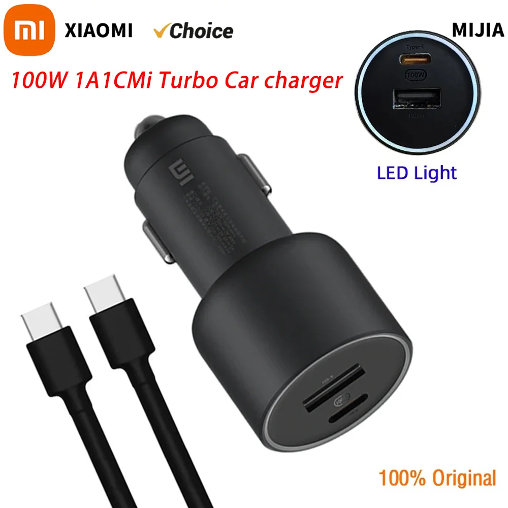 샤오미 미 차량용 충전기 100W MAX 1A1C 고속 충전 듀얼 포트 USB-A USB-C 스마트 기기 완전 호환 라이트 효과 디스플레이