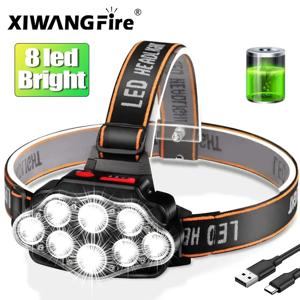 낚시에 대 한 8LED 강력한 충전식 머리 손전등 Led 전조 등 캠핑 헤드 라이트 사냥 토치 하이킹 전면 등불