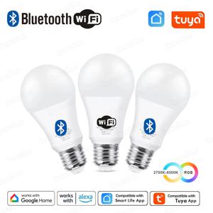 Tuya E27 LED 램프 앱 제어 블루투스/와이파이 LED 전구 15W RGB CW WW 스마트 전구 아마존 알렉사 구글 어시스턴트와 호환